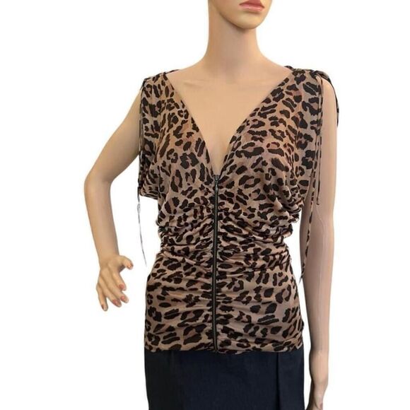 Women's Express Brown Leopard Print V-Neck Blouse Size S - Picture 1 of 5